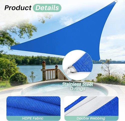 Vista 46 de SunnyRoyal Toldo parasol triangular de 8 x 8 x 8 pies con bloqueo UV, para patio, jardín, piscina (turquesa)