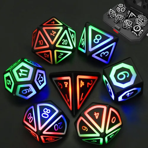 Vista 6 de HTPOW Juego de dados LED DND, 7 dados poliédricos USB recargables para RPG Blanco cálido