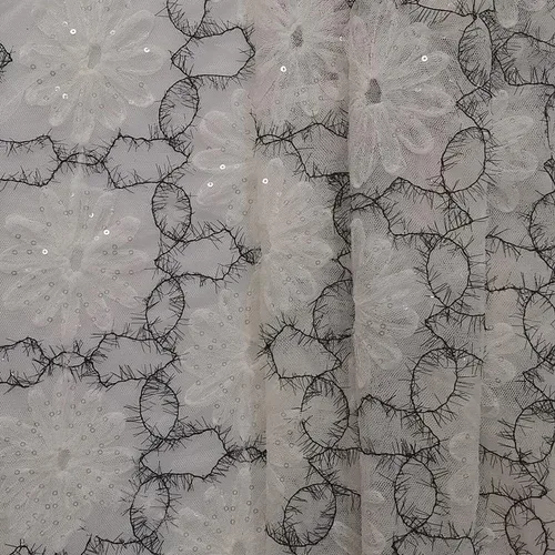 Vista 3 de VejiA 3 Yards Mesh Multi-Petal Flower Hook Embroidery Black Thorn Long Eyelash Embroidery Fabric