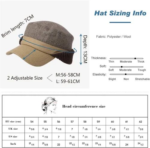 Vista 6 de Comhats Wool Baseball Cap Men Fur Hunting Trapper Dad Hats Sports Earflap Unisex M L XL