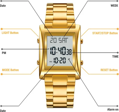 Vista 9 de RNONDRY Reloj digital para hombre y mujer, reloj rectangular de acero inoxidable para hombres, reloj de pulsera impermeable