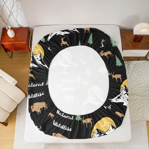 Vista 5 de Erosebridal Happy Camping - Sábana bajera ajustable individual para niños, diseño de animales del bosque del bosque, para bebés, niños y niñas