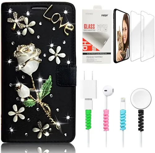 Vista 9 de Bling SSBLDwSPCPSeries-13 - Funda de piel con tapa y protector de pantalla y cable