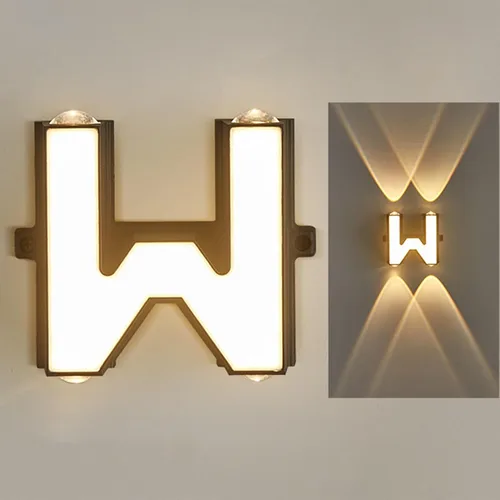 Vista 16 de Aplique de pared con letras para exteriores, aplique de pared LED, blanco cálido, impermeable, iluminación exterior para decoración de casa Letra A