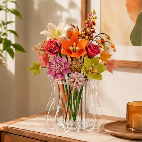 Vista 2 de Upgraded Acrylic Vase for Lego Flowers Bouquet, 3.4mm Thickened, 33 Holes