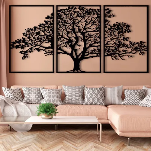 Vista 6 de Arte de pared de metal – Arte de pared de metal de árbol de la vida de 3 piezas, decoración de pared de árbol de metal grande, decoración de pared