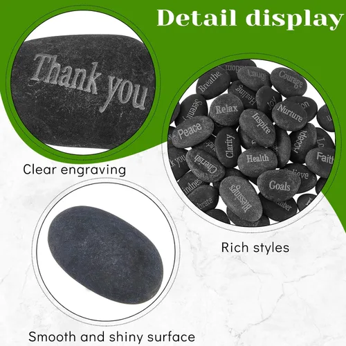 Vista 3 de Fabbay 40 piezas de rocas inspiradoras grabadas, piedras de aliento con palabras, juego de piedra natural de río a granel para decoración de jardín