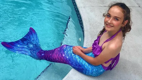 Vista 5 de Traje de baño de cola de sirena con monoaleta para niñas, conjunto de bikini