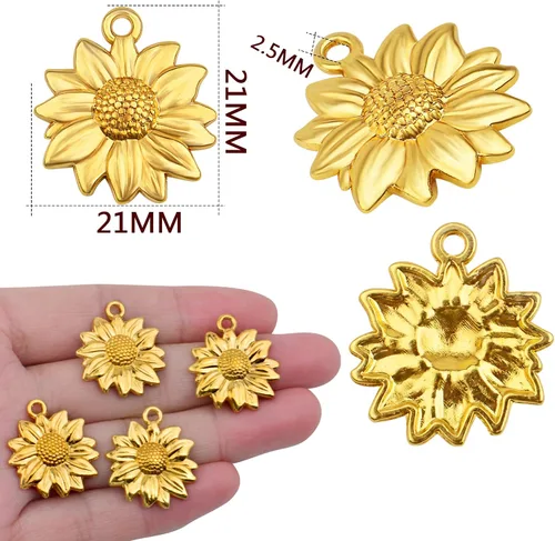 Vista 3 de BronaGrand 60pcs Sunflower Pendant Charms Alloy Sunflower Bead Charms Flower Charms Pendants Craft Supplies for DIY Jewelry Earrings Necklace
