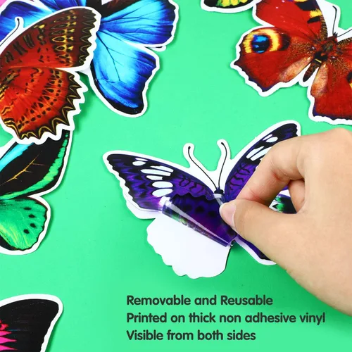 Vista 2 de Outus 40 calcomanías de mariposa para ventana de vidrio, mariposas, adhesivos anticolisión, decoración de primavera para evitar que personas