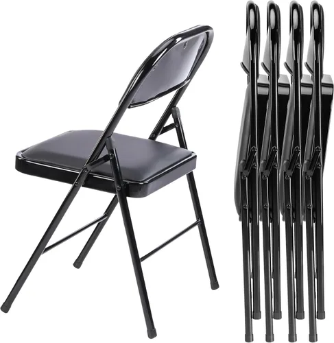 Vista 6 de InfiniPower Paquete de 2 sillas plegables con asientos acolchados de cuero y marco de metal duradero, cómodas, plegables, portátiles, interiores