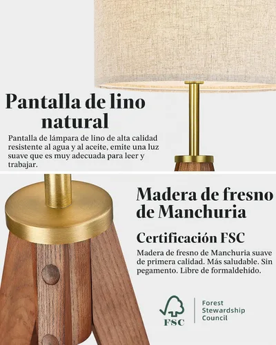 Vista 4 de ELYONA Lámpara de pie para sala de estar, trípode de madera maciza de fresno con control remoto, lámpara de pie regulable sin pasos para dormitorio