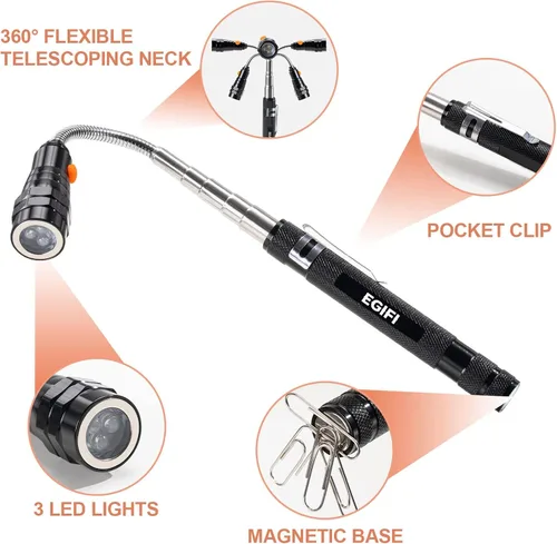 Vista 4 de Regalos para él, herramientas de recogida magnética LED, herramienta de recogida de linterna magnética telescópica, rellenos de calcetines