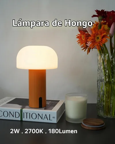 Vista 2 de Lámpara de mesa de hongos para exteriores, recargable, inalámbrica, impermeable, portátil, funciona con pilas, con carga USB, luz nocturna de Naranja