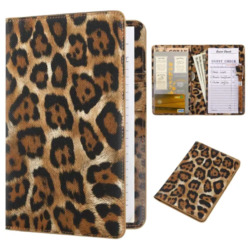 Vista 45 de CoBak Libreta para servidores de alta calidad: organizador de cartera de camarero de 5.12 x 7.91 pulgadas en piel auténtica, con 8 bolsillos
