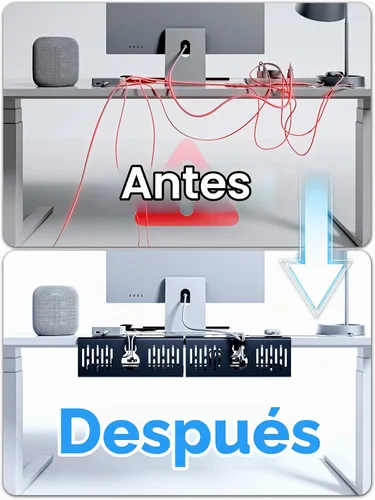 Vista 2 de NODOCA Bandeja de gestión de cables para debajo del escritorio sin perforación, gestión de cables de 14'', abrazadera sin perforaciones, bandeja