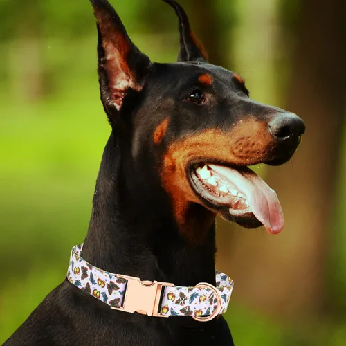 Vista 4 de Collar de perro con hebilla de metal con bonito estampado, collares ajustables con patrón floral para mascotas para perros pequeños, medianos