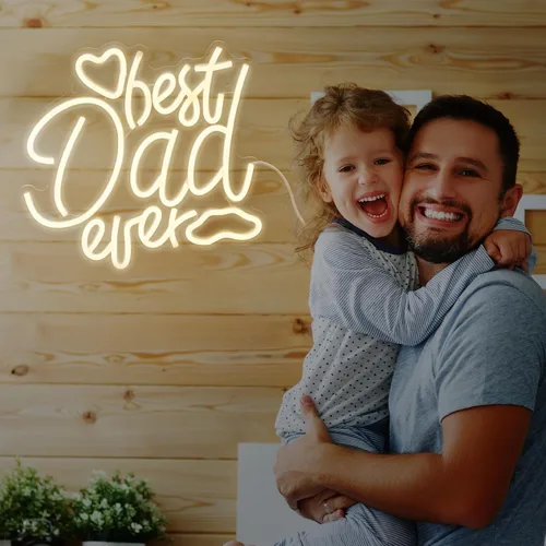 Vista 6 de Baquler Letrero de neón con luces LED con texto en inglés "Best Dad Ever", regalo para decoración de pared del día del padre, expresarte agradecido