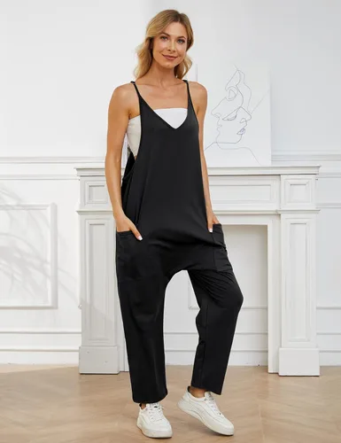 Vista 6 de Gihuo Overol casual sin mangas para mujer, con correa ajustable, con bolsillos