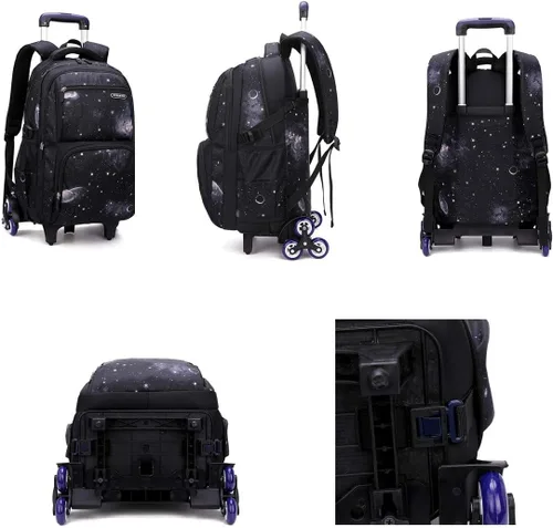 Vista 2 de VIDOSCLA Elementary Galaxy - Mochila con ruedas para adolescentes, mochila con ruedas para la escuela, Negro Azul-3pcs 6 Ruedas, 6 ruedas 3 piezas