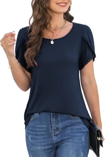 Vista 2 de LILBETTER Blusa holgada de manga corta con pétalos de verano para mujer