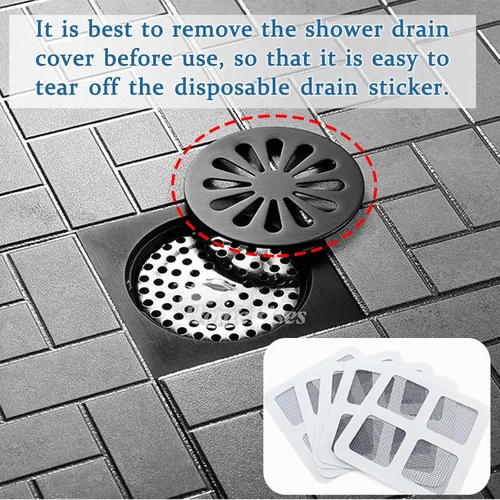 Vista 4 de Adhesivos desechables para drenaje de cabello, 4 x 4 pulgadas, calcomanía desechable de drenaje de piso de ducha, cubierta de malla desechable