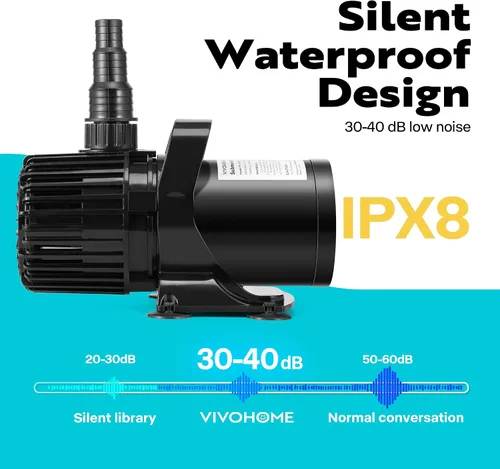 Vista 5 de VIVOHOME - Bomba de agua sumergible de 100W 1600GPH con boquilla ajustable sin costuras de 180° y bolsa de barrera para estanques de peces, cascadas