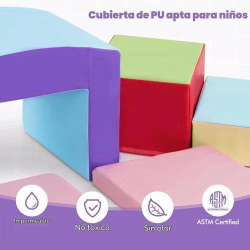 Vista 4 de Olakids Juguetes de Escalada para Niños Pequeños, 7 Piezas de Bloques de Espuma para Bebés de Interior, Juego Suave con Cuero PU, Estructura