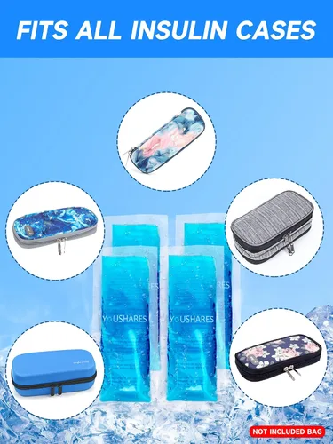 Vista 5 de YOUSHARES Bolsas de hielo para enfriador de insulina - Paquete frío de medicina aprobada por la TSA para viajes aéreos, paquetes de mini congelador