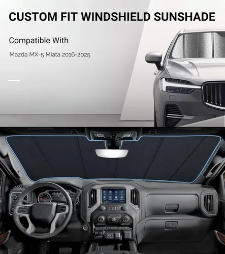 Vista 2 de Pigenius Parasol de parabrisas para Mazda MX-5 Miata 2006-2015, acabado plateado metálico
