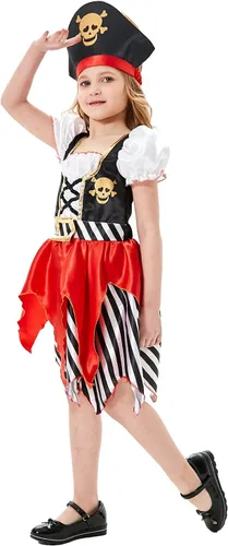 Vista 4 de Lingway Toys Disfraz de pirata de lujo para niñas, vestido de princesa Bucanero para niños