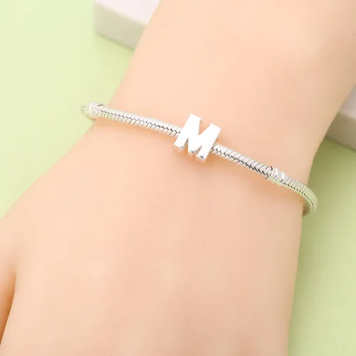 Vista 6 de ABUN Abalorio de plata de ley 925 con letra inicial de la A a la Z se adapta a pulseras collar Plata esterlina