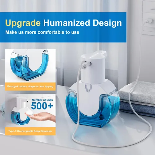 Vista 6 de Dispensador automático de jabón, sensor manos libres, 4 niveles de espuma ajustables, recargable y montaje en pared (15 oz/420 ml) para baño y cocina