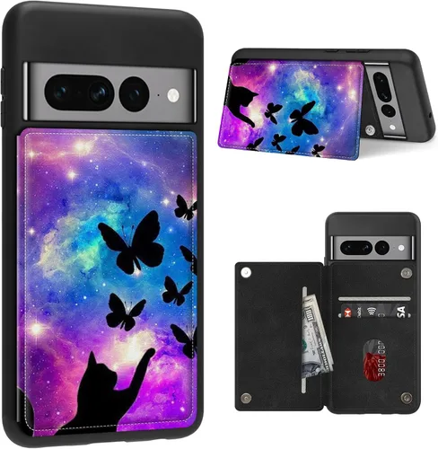Vista 30 de Funda para Google Pixel 7 Pro con ranura para tarjetero, funda de piel sintética, doble cierre magnético y cubierta duradera de TPU a prueba