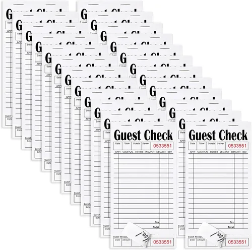Vista 32 de Libros de cheques de invitados para servidores, bloc de notas de servidor, paquete de 12, papel de color natural, bloc de notas para camarera