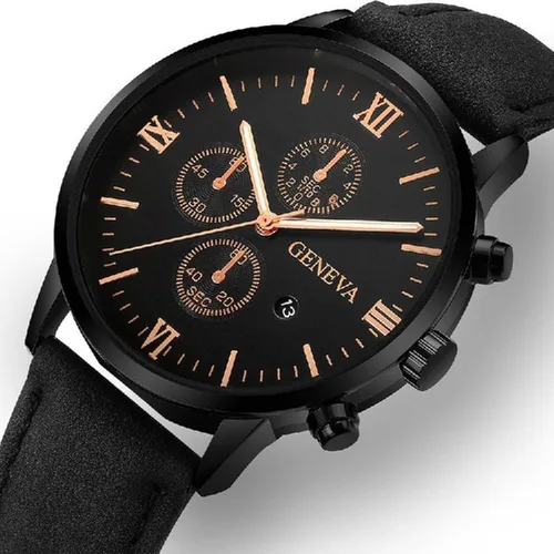 Vista 2 de Reloj de negocios casual para hombre, decorativo, tres ojos, con fecha, analógico, cuarzo, reloj de pulsera clásico de piel sintética
