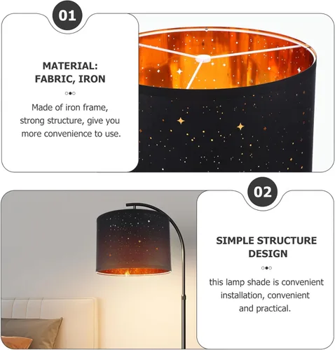 Vista 6 de LIFKOME Pantalla de tela Pantalla de lámpara de tambor de estrella, pantallas ahuecadas para lámpara de mesa, clip en la bombilla, lámpara de araña