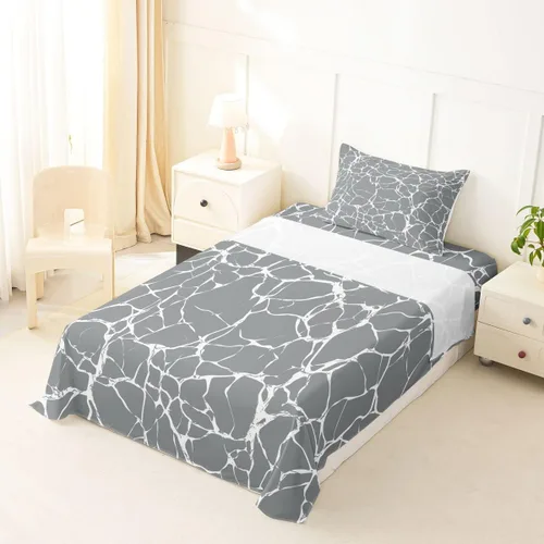 Vista 4 de Erosebridal Juego de sábanas de mármol metálico plateado, tamaño individual, color gris plateado, con purpurina, diseño de textura de mármol