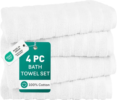 Vista 16 de TRIDENT Juego de 4 toallas de baño beige de secado rápido 100% algodón