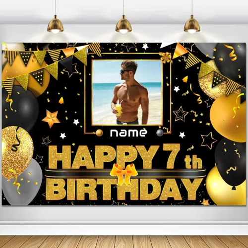 Vista 87 de Cartel decorativo personalizado de feliz cumpleaños número 100 - Personalización disponible - Negro y dorado - Tamaño grande - Admite fotos