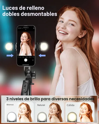 Vista 3 de Yeaki Trípode de teléfono de 71 pulgadas, trípode para iPhone con luz de relleno y control remoto recargable, soporte de aluminio para teléfono