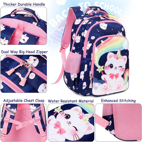 Vista 70 de Juego de mochila para niñas y adolescentes, mochila escolar para niños con bolsa para el almuerzo, estuche para lápices, mochilas escolares
