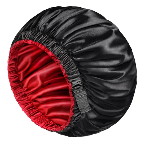 Vista 11 de mikimini Gorro de satén para hombres y mujeres, gorro de dormir reversible de doble capa para trenzas de cabello con banda elástica ajustable