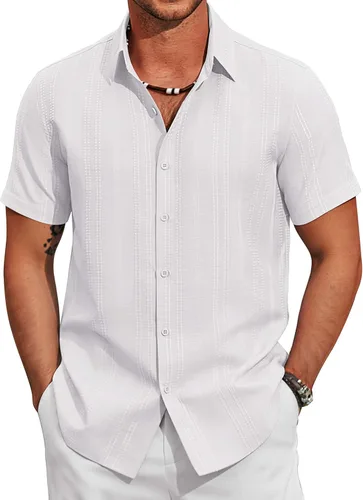 Vista 14 de COOFANDY Camisas casuales con botones para hombre, de manga corta, para verano, playa, texturizadas