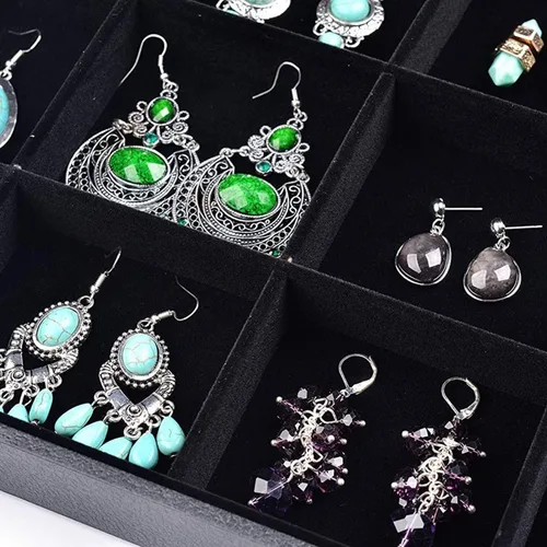 Vista 5 de Pimuza Bandeja de joyería apilable de terciopelo negro de 12 rejillas para mujer, colgante de piedras preciosas, diamante, organizador