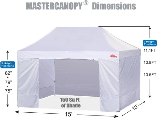 Vista 3 de MASTERCANOPY Carpa Plegable Resistente con Paredes Laterales (10x15, Blanco)