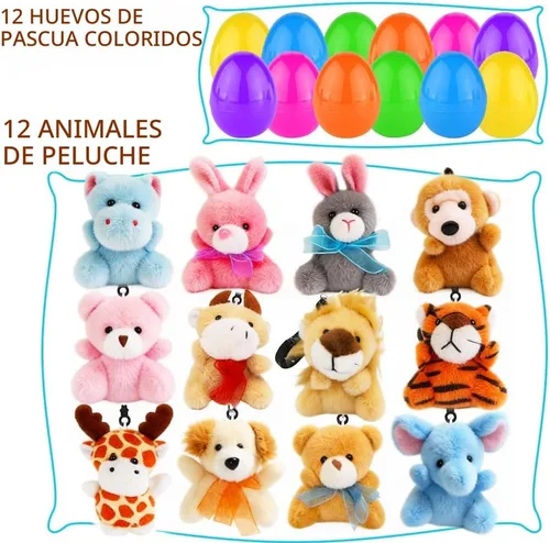 Vista 2 de CAMIRUS Paquete de 12 mini juguetes de animales de peluche, bonitos llaveros de animales de peluche para niños, cesta de Pascua, suministros
