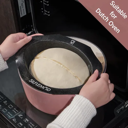 Vista 4 de Molde de silicona para hornear pan de masa madre peforada – Eslinga de pan de silicona ovalada perfecta para horno holandés – Revestimiento de olla
