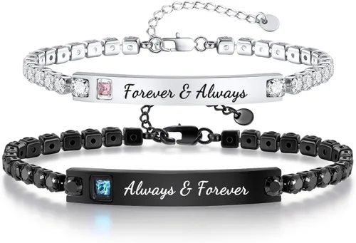 Vista 7 de Hisatan Juego de pulseras personalizadas para parejas, regalos de promesa para él y ella, regalo personalizado para hombres y mujeres, grabado