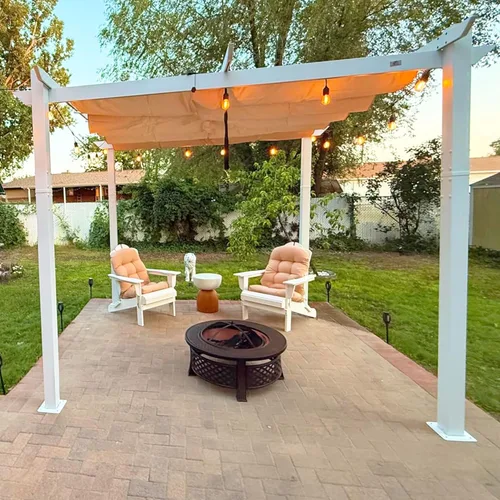 Vista 22 de PURPLE LEAF Pergola retráctil de 10 x 10 pies, pérgola blanca, toldo extra, azul marino